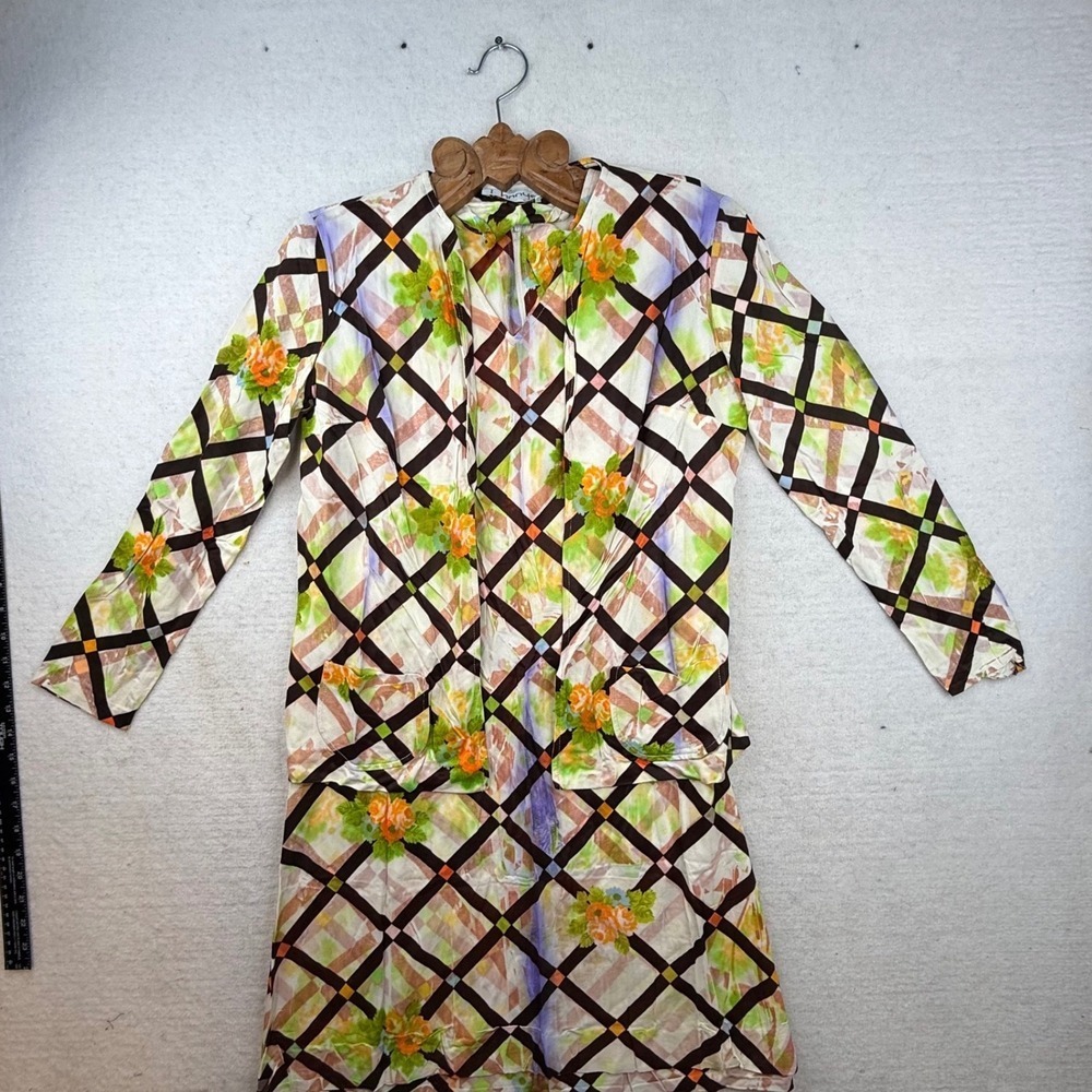 Johnnye VTG 1970s Floral Maxi Dress 2 pc‎ Women 16 cardigan dopamine groovy hip